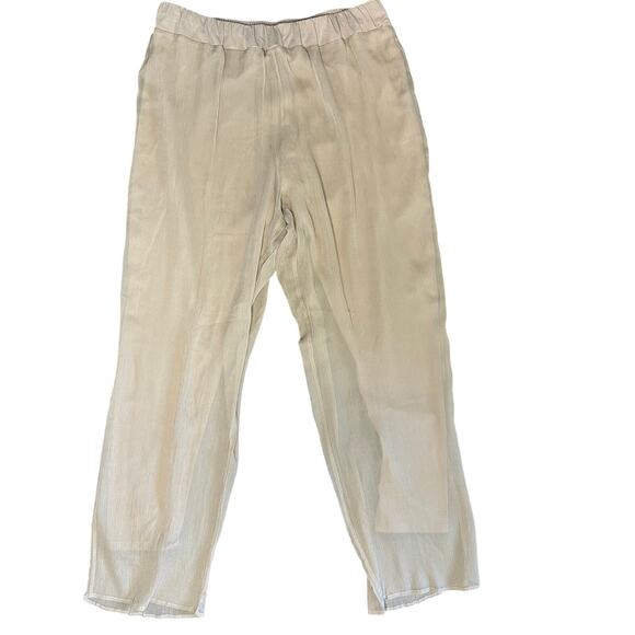 Soft Surroundings 100% Silk Large Straight Leg High Rise Pull On Beige Tan Pants - Picture 1 of 5